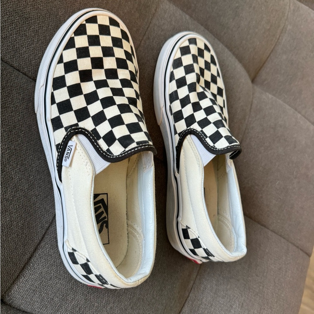 Vans classic canvas slip on shoe- black and white checkered.